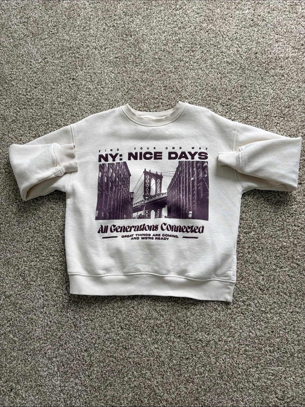 Zara Cream Crewneck Sweatshirt with Dark Graphic Print